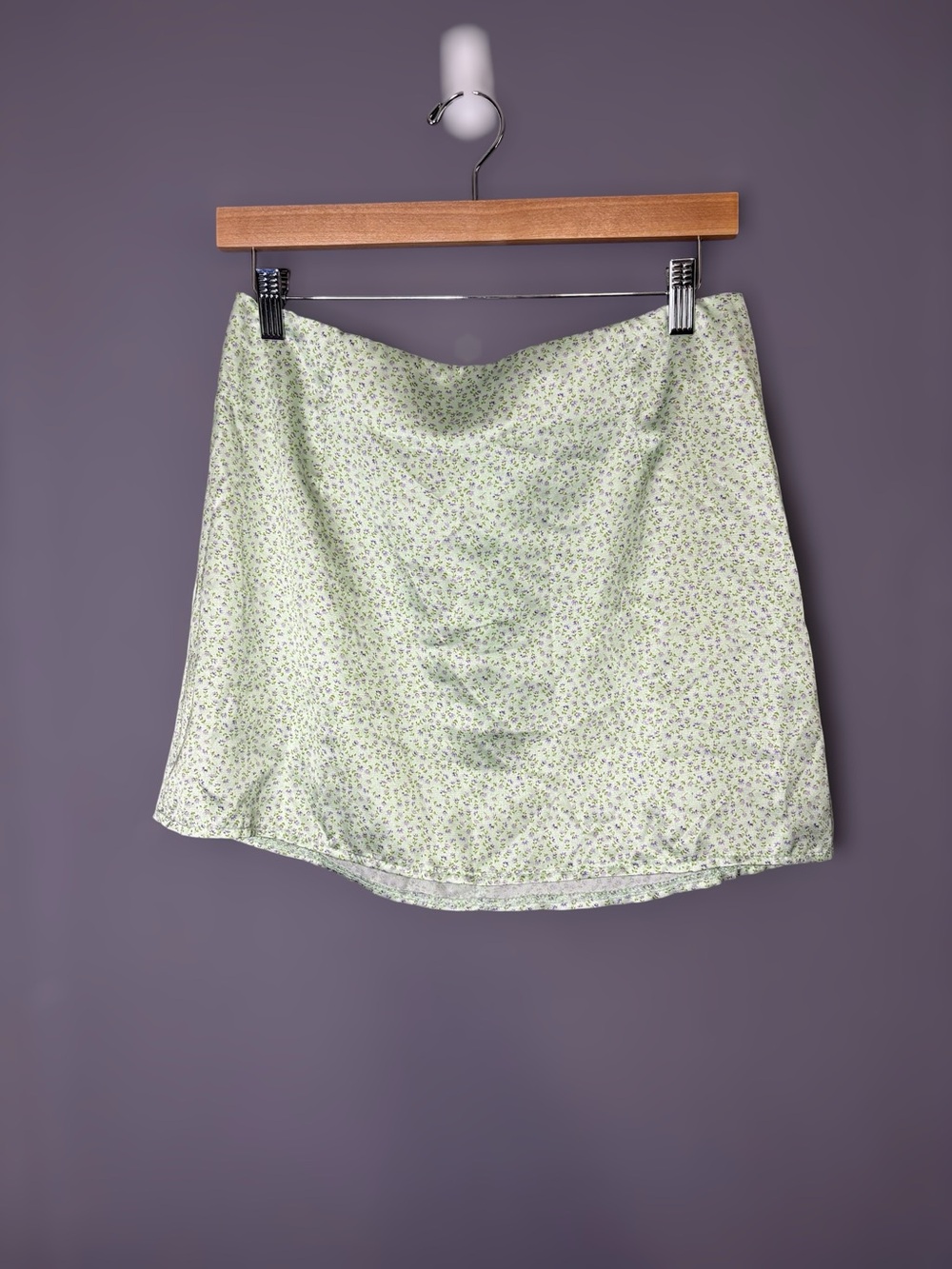 Princess Polly Light Green Purple Floral Satin Mini Skirt 10